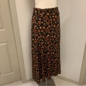 LuLaRoe Small Black & Orange Graphic A-line Maxi Skirt Casual Resort Wear Modest